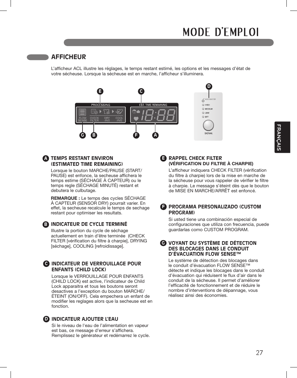 Afficheur | LG DLEX3360R User Manual | Page 123 / 148