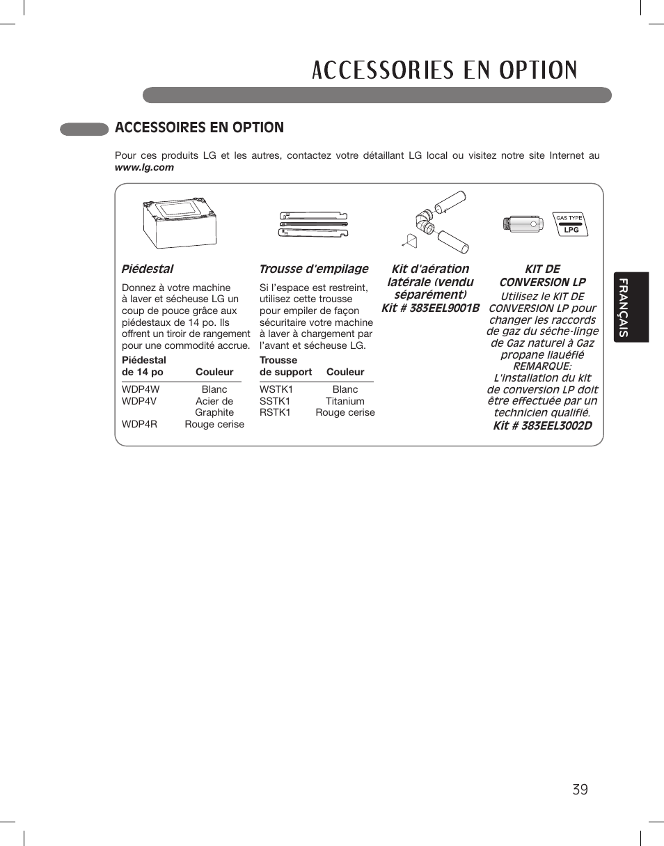 Accessoires en option | LG DLEX3360R User Manual | Page 135 / 148