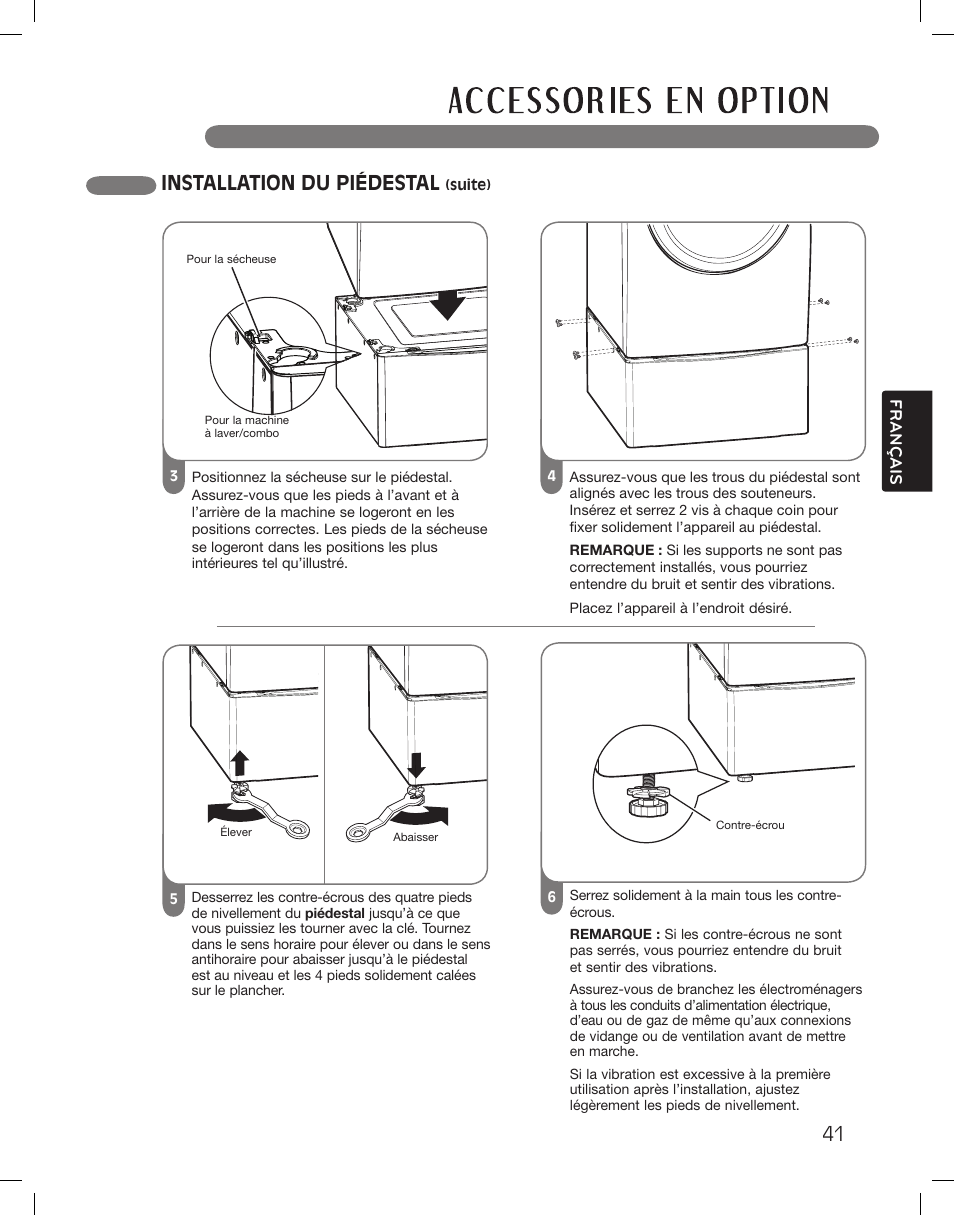 Installation du piédestal | LG DLEX3360R User Manual | Page 137 / 148