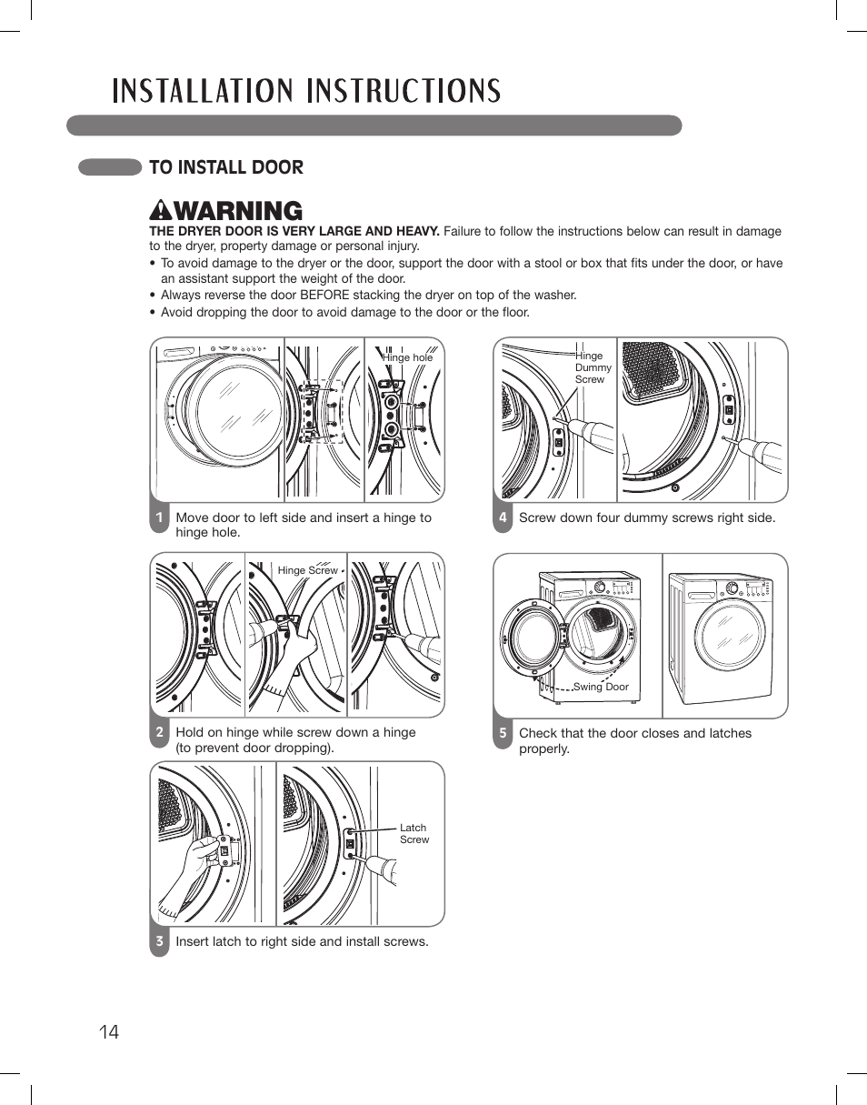 Wwarning | LG DLEX3360R User Manual | Page 14 / 148