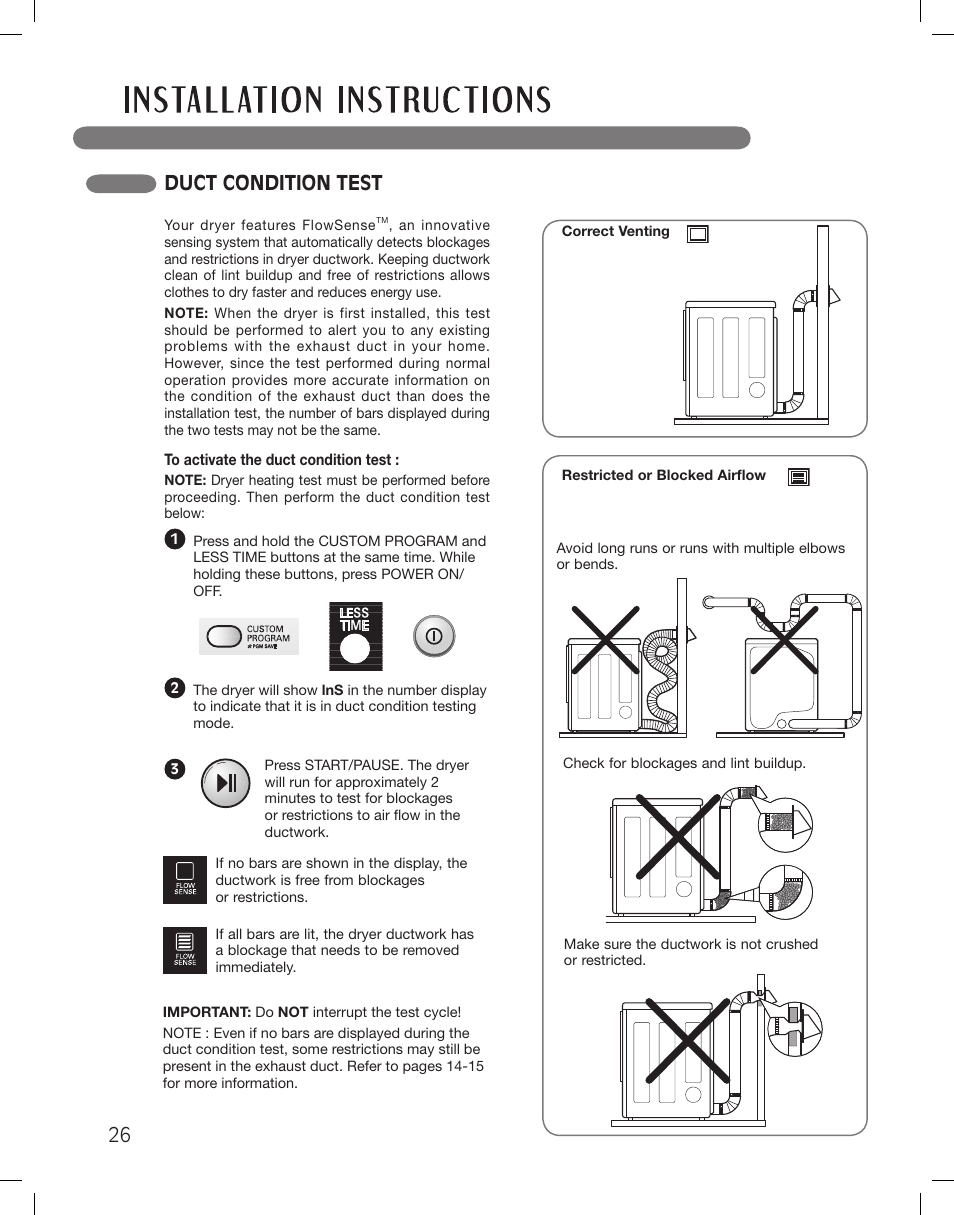 Duct condition test | LG DLEX3360R User Manual | Page 26 / 148