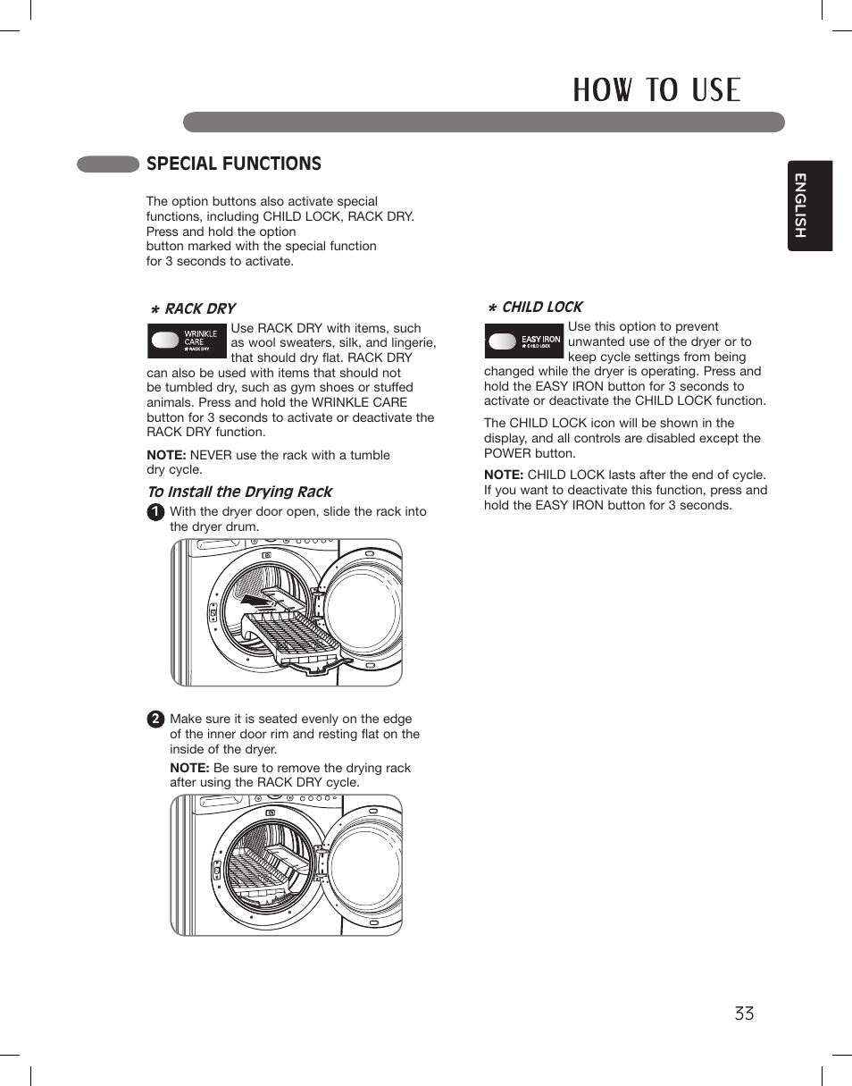 Special functions | LG DLEX3360R User Manual | Page 33 / 148