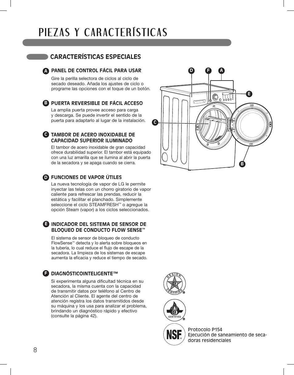 Características especiales | LG DLEX3360R User Manual | Page 56 / 148