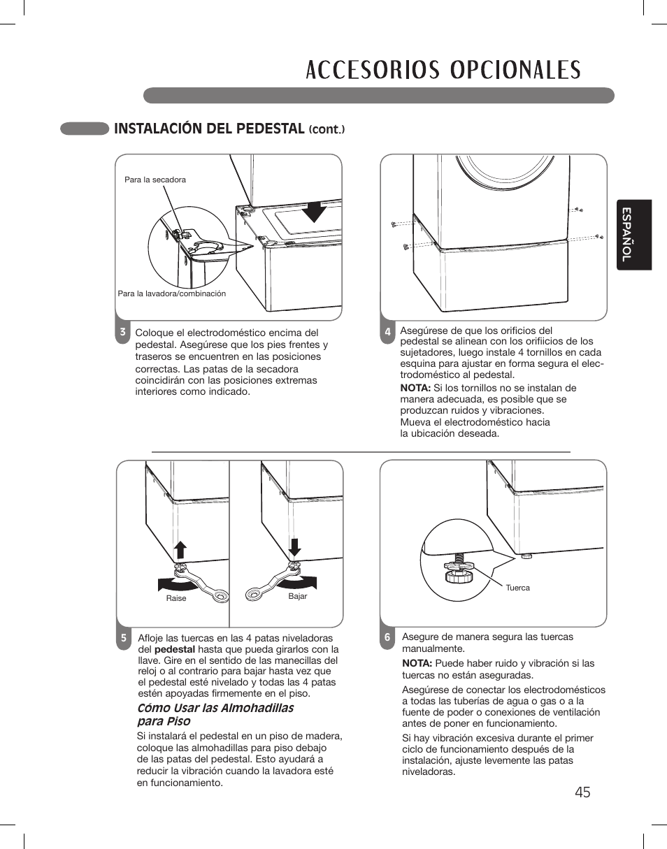 Instalación del pedestal | LG DLEX3360R User Manual | Page 93 / 148