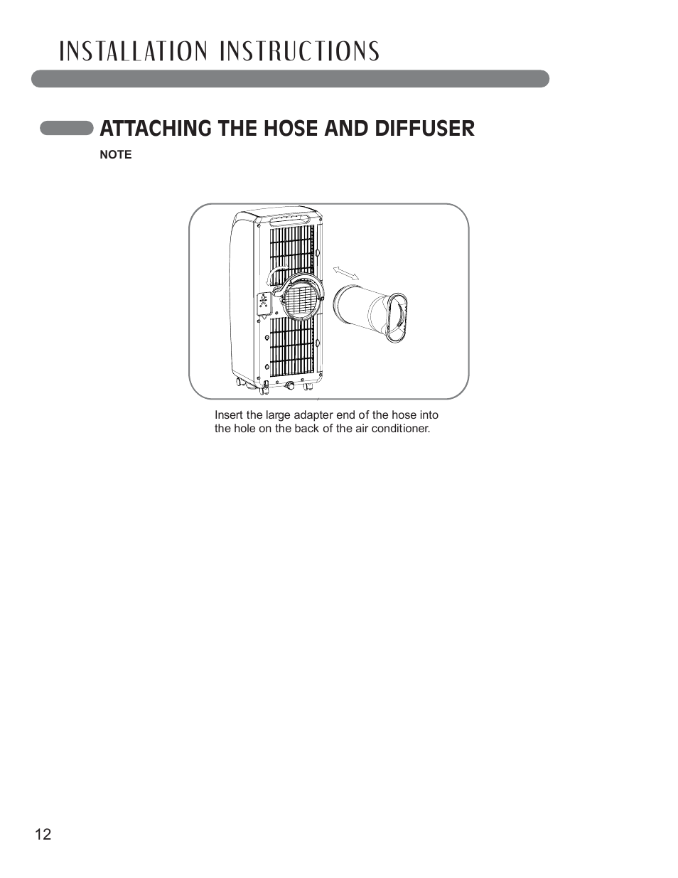 Attaching the hose and diffuser | LG LP0711WNR User Manual | Page 12 / 48