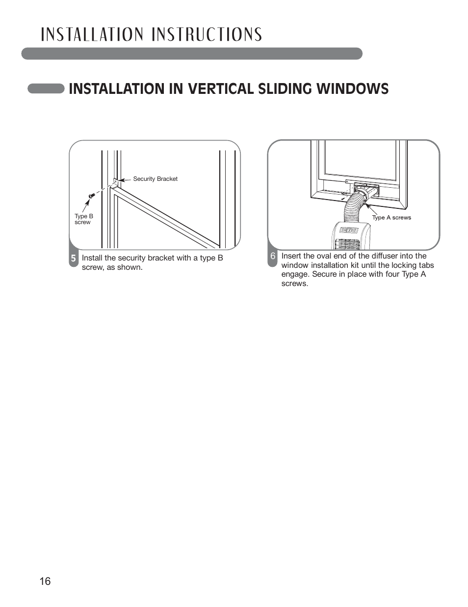 Installation in vertical sliding windows | LG LP0711WNR User Manual | Page 16 / 48