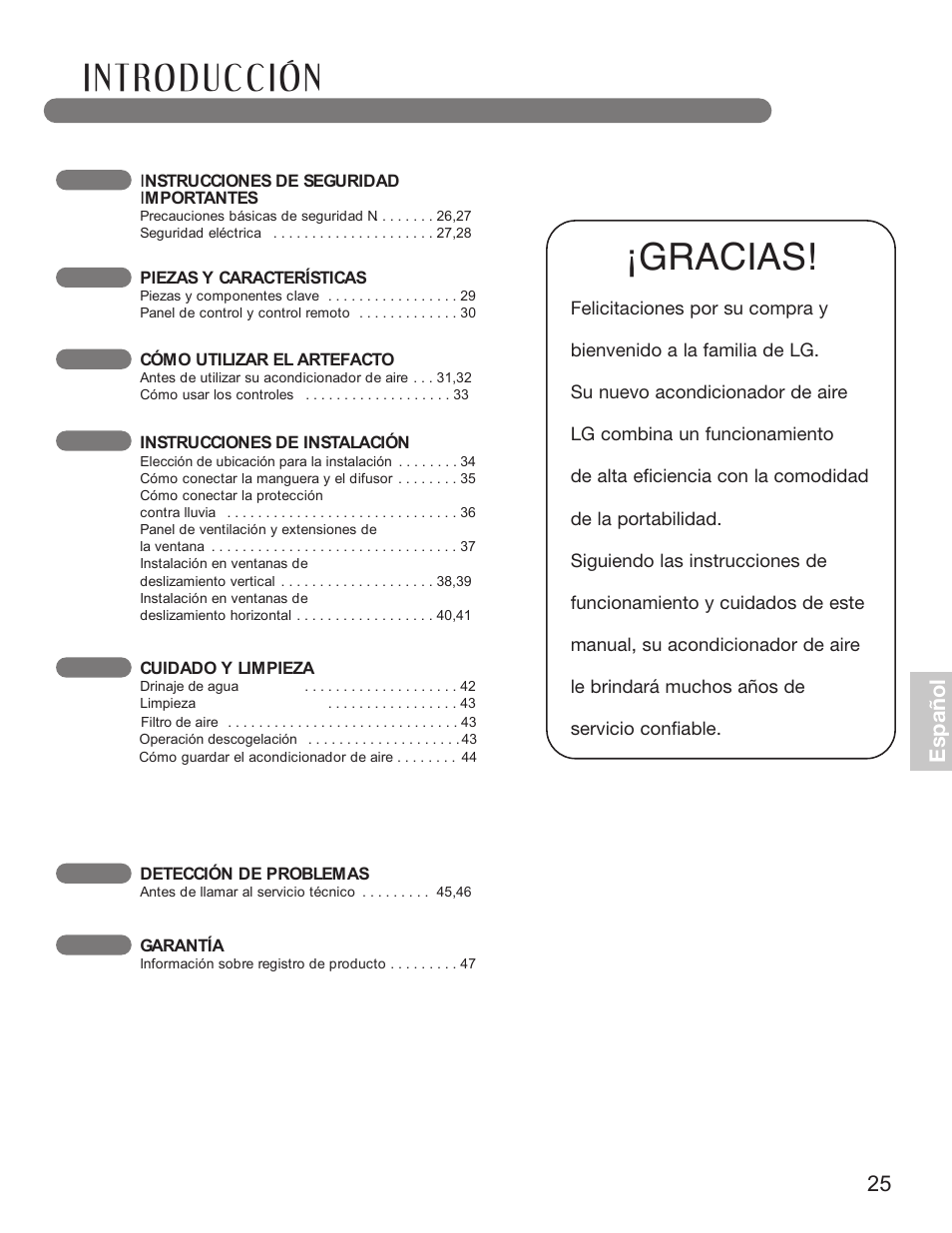 Gracias, Español | LG LP0711WNR User Manual | Page 25 / 48