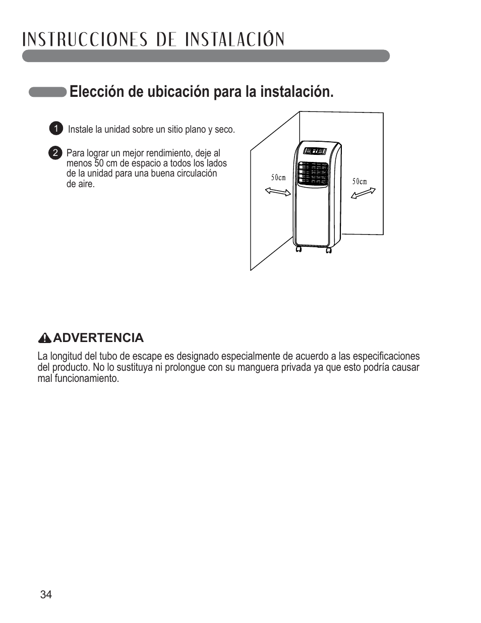 Elección de ubicación para la instalación | LG LP0711WNR User Manual | Page 34 / 48