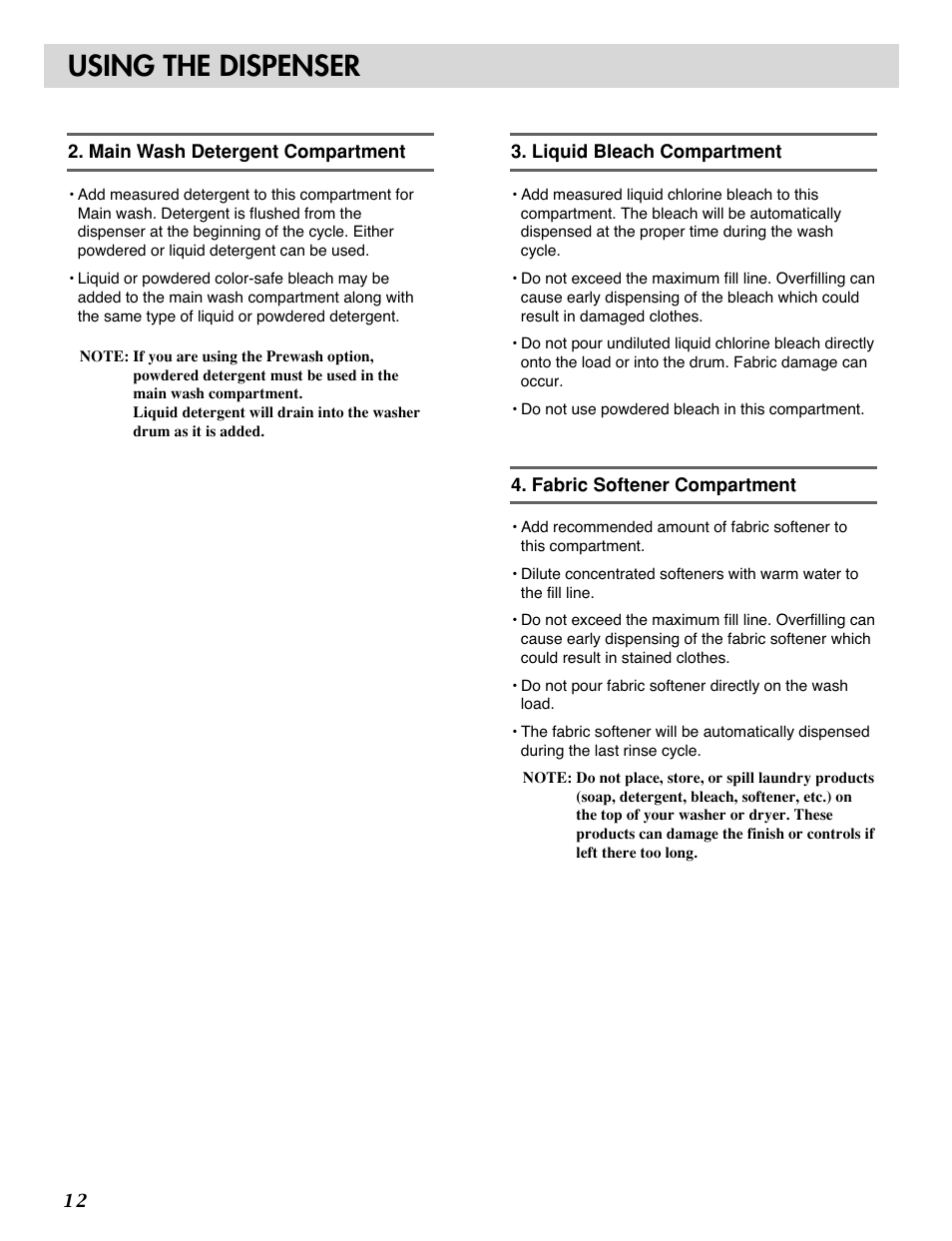 Using the dispenser | LG WM0532HW User Manual | Page 12 / 48