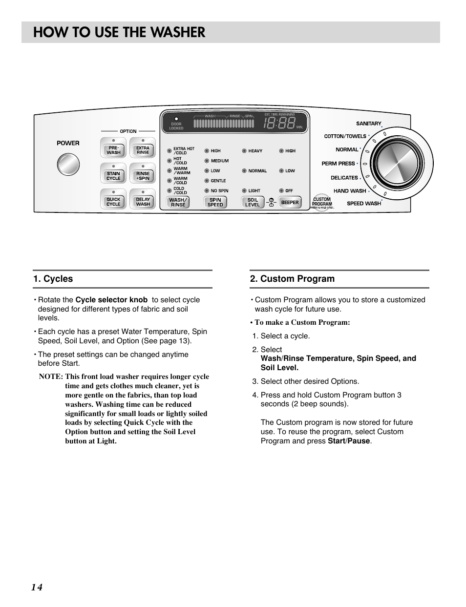 How to use the washer | LG WM0532HW User Manual | Page 14 / 48