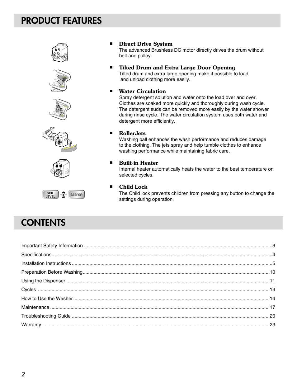 LG WM0532HW User Manual | Page 2 / 48