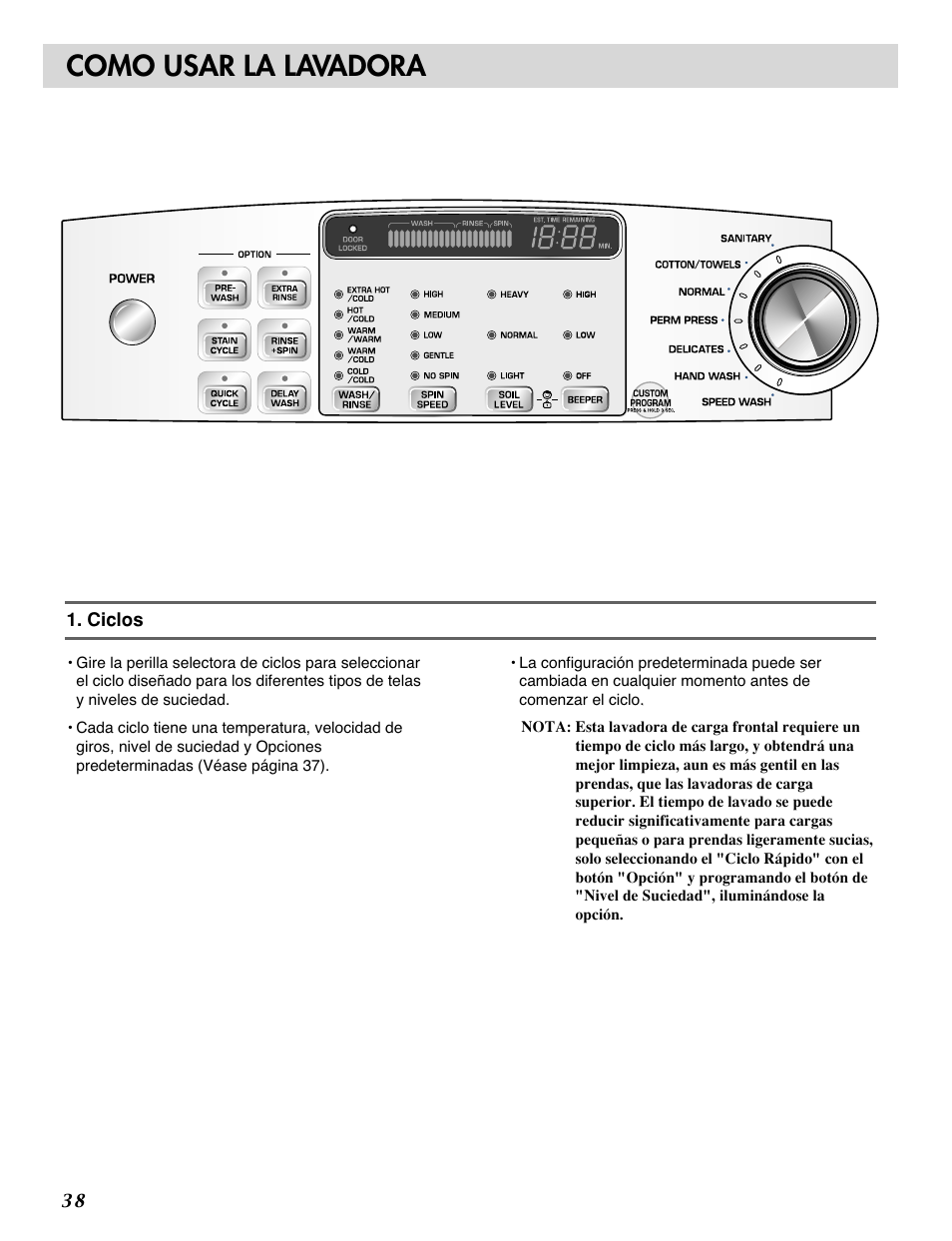 Como usar la lavadora | LG WM0532HW User Manual | Page 38 / 48