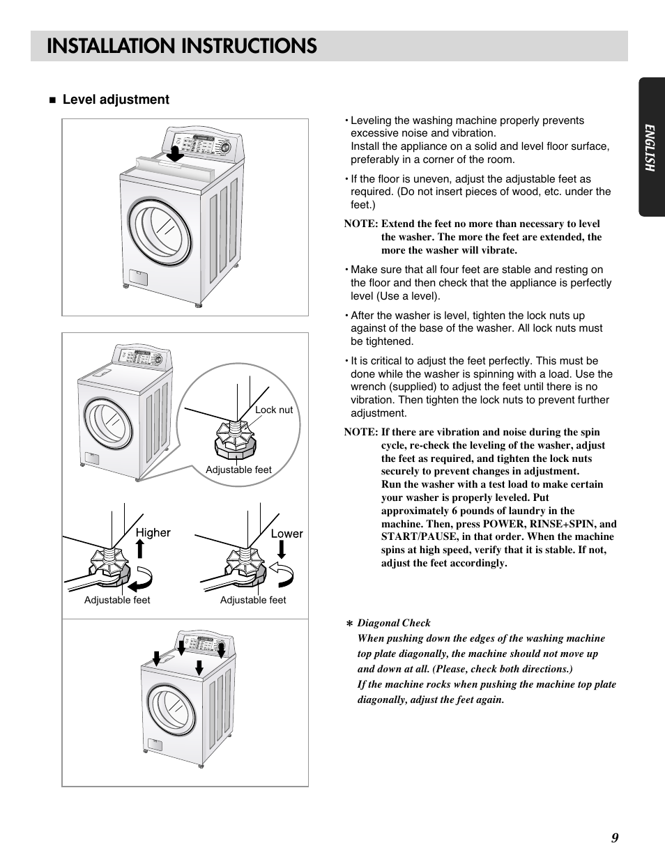 Installation instructions | LG WM0532HW User Manual | Page 9 / 48