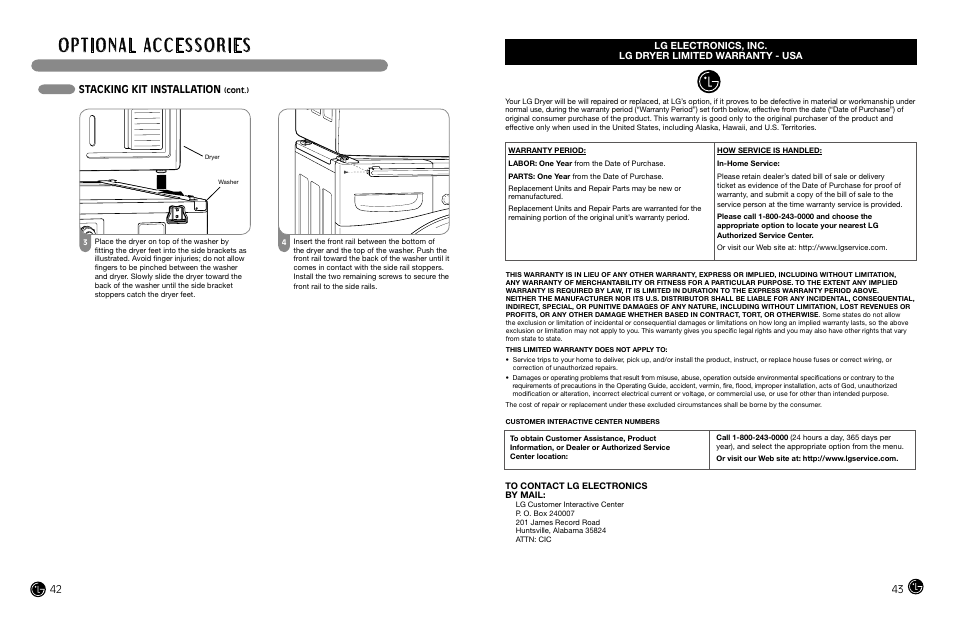 Stacking kit installation | LG DLGX8388WM User Manual | Page 22 / 45