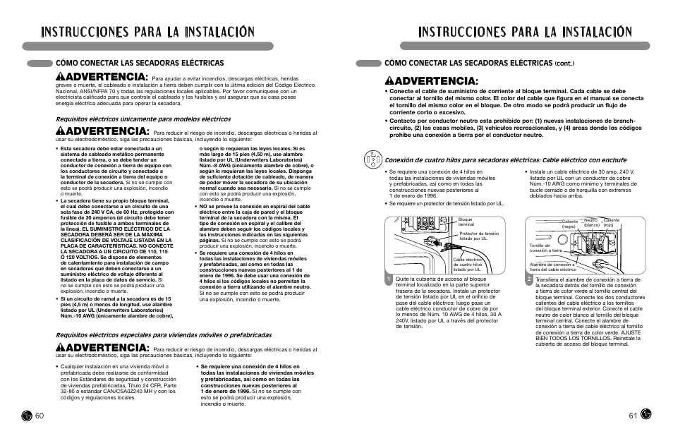 Wadvertencia, Cómo conectar las secadoras eléctricas | LG DLGX8388WM User Manual | Page 31 / 45