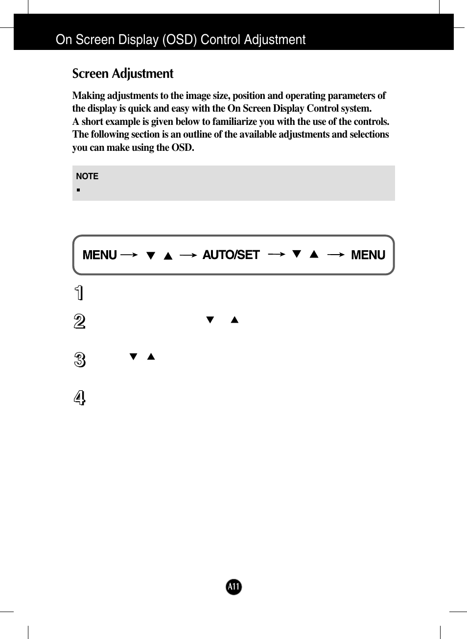 On screen display (osd) control adjustment, Screen adjustment | LG W2600H-PF User Manual | Page 12 / 28