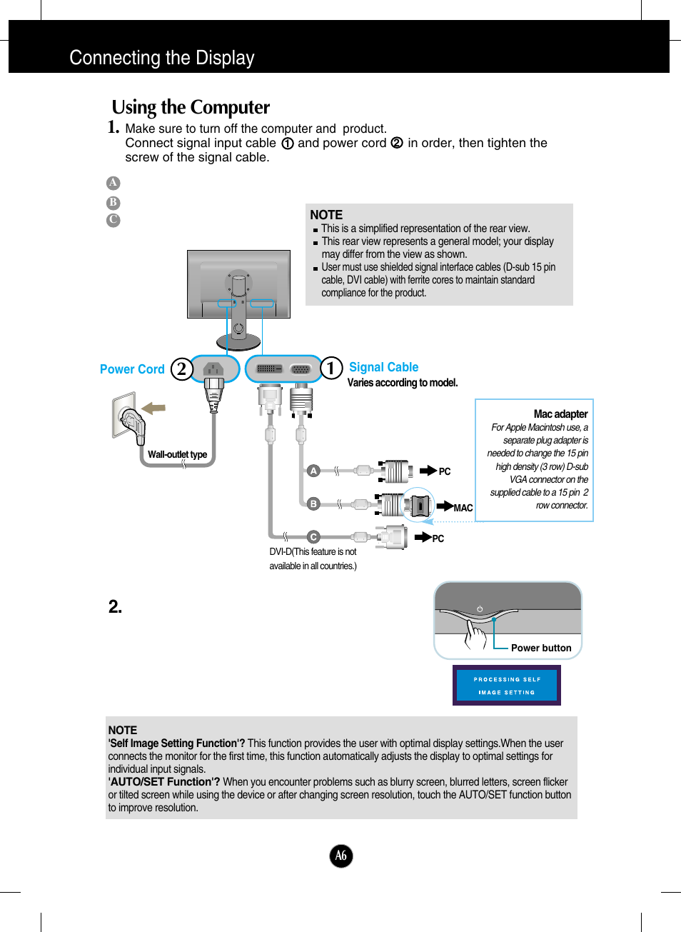 Using the computer, Connecting the display | LG W2600H-PF User Manual | Page 7 / 28