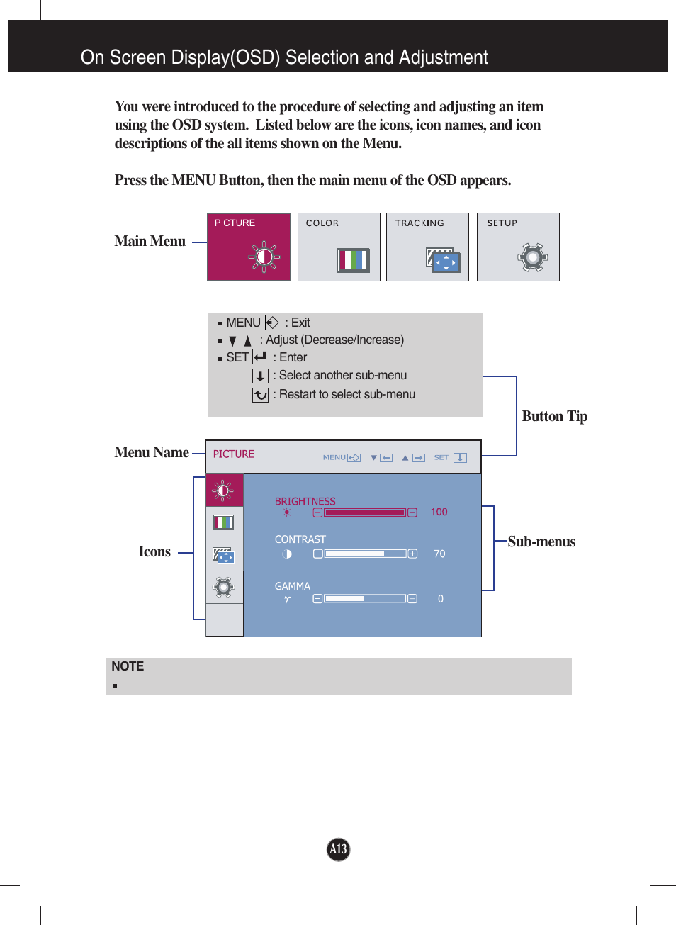 On screen display(osd) selection and adjustment | LG W1943SE-PF User Manual | Page 14 / 27