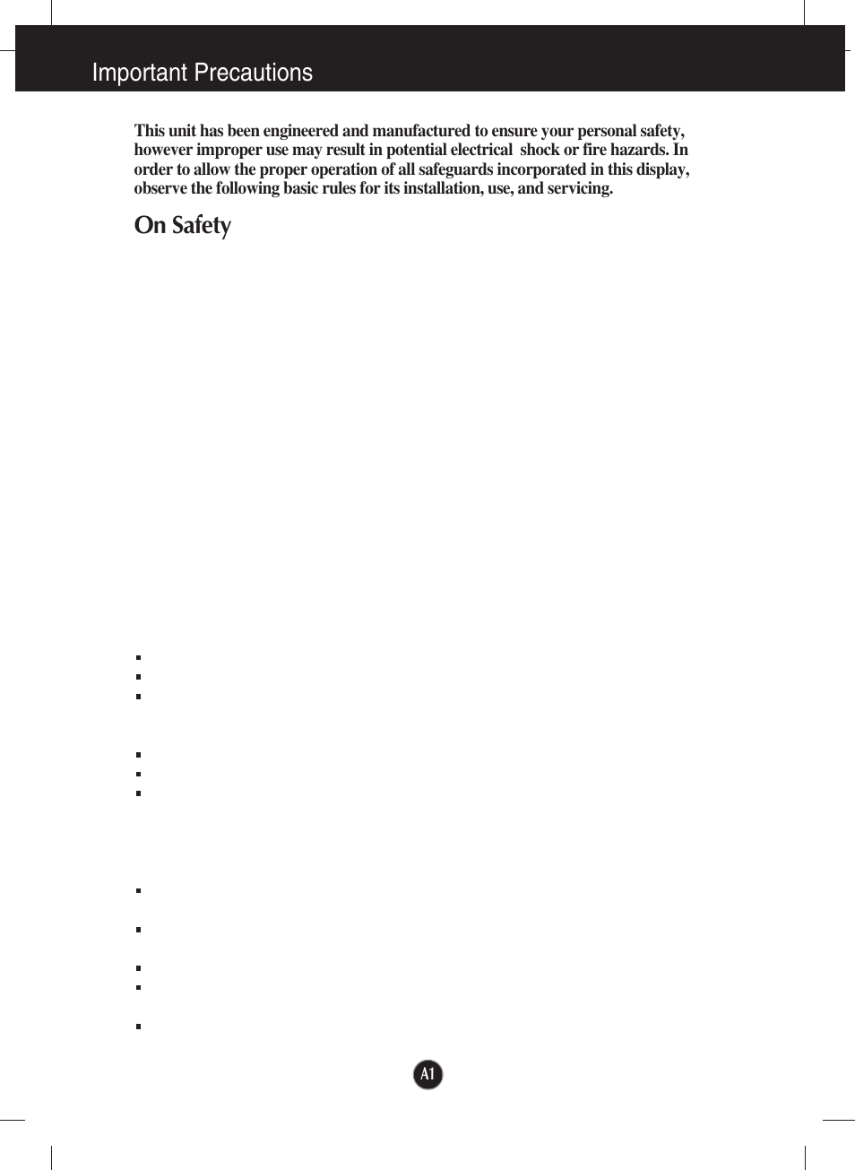 Important precautions, On safety | LG W1943SE-PF User Manual | Page 2 / 27