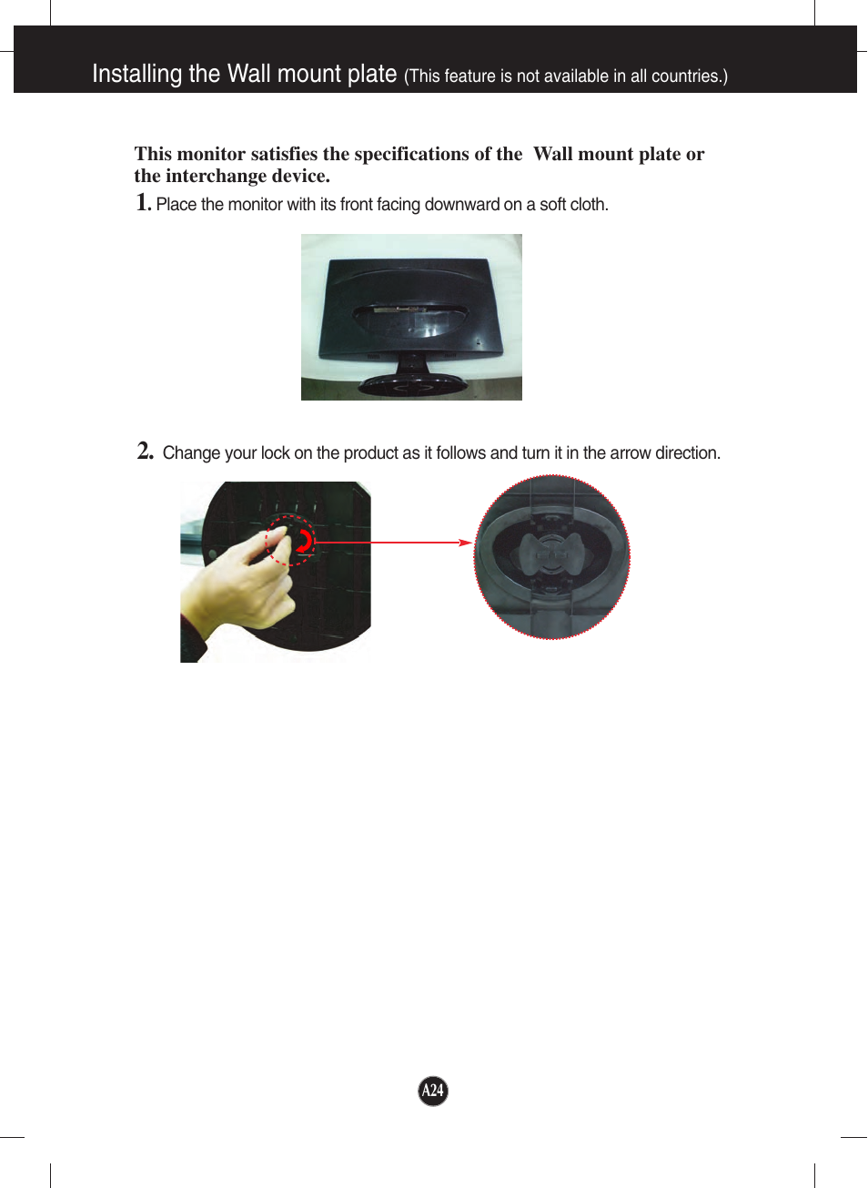 Installing the wall mount plate | LG W1943SE-PF User Manual | Page 25 / 27