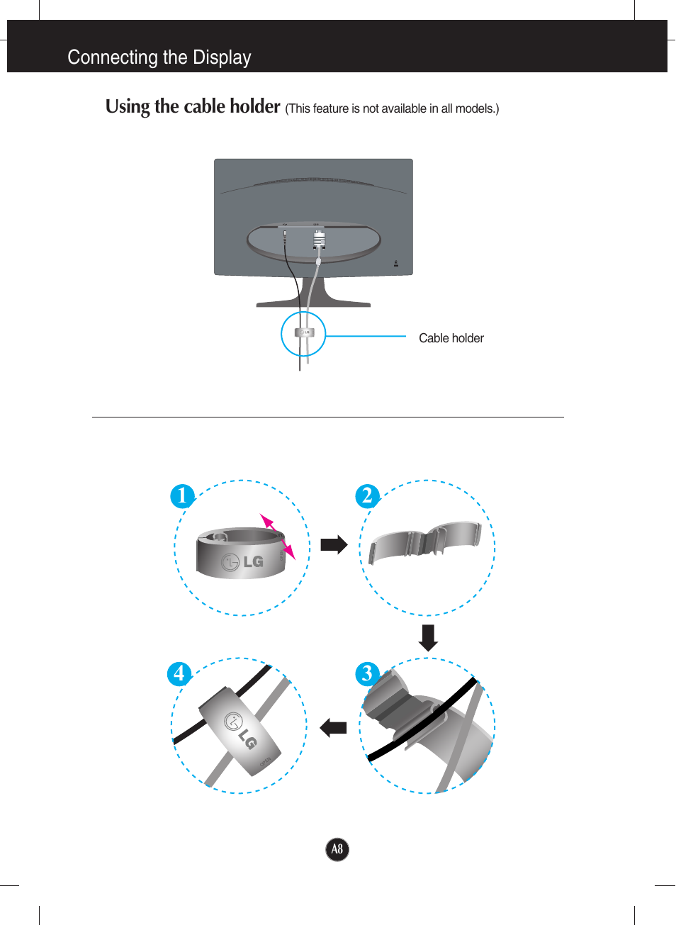 Using the cable holder, Connecting the display using the cable holder | LG W1943SE-PF User Manual | Page 9 / 27