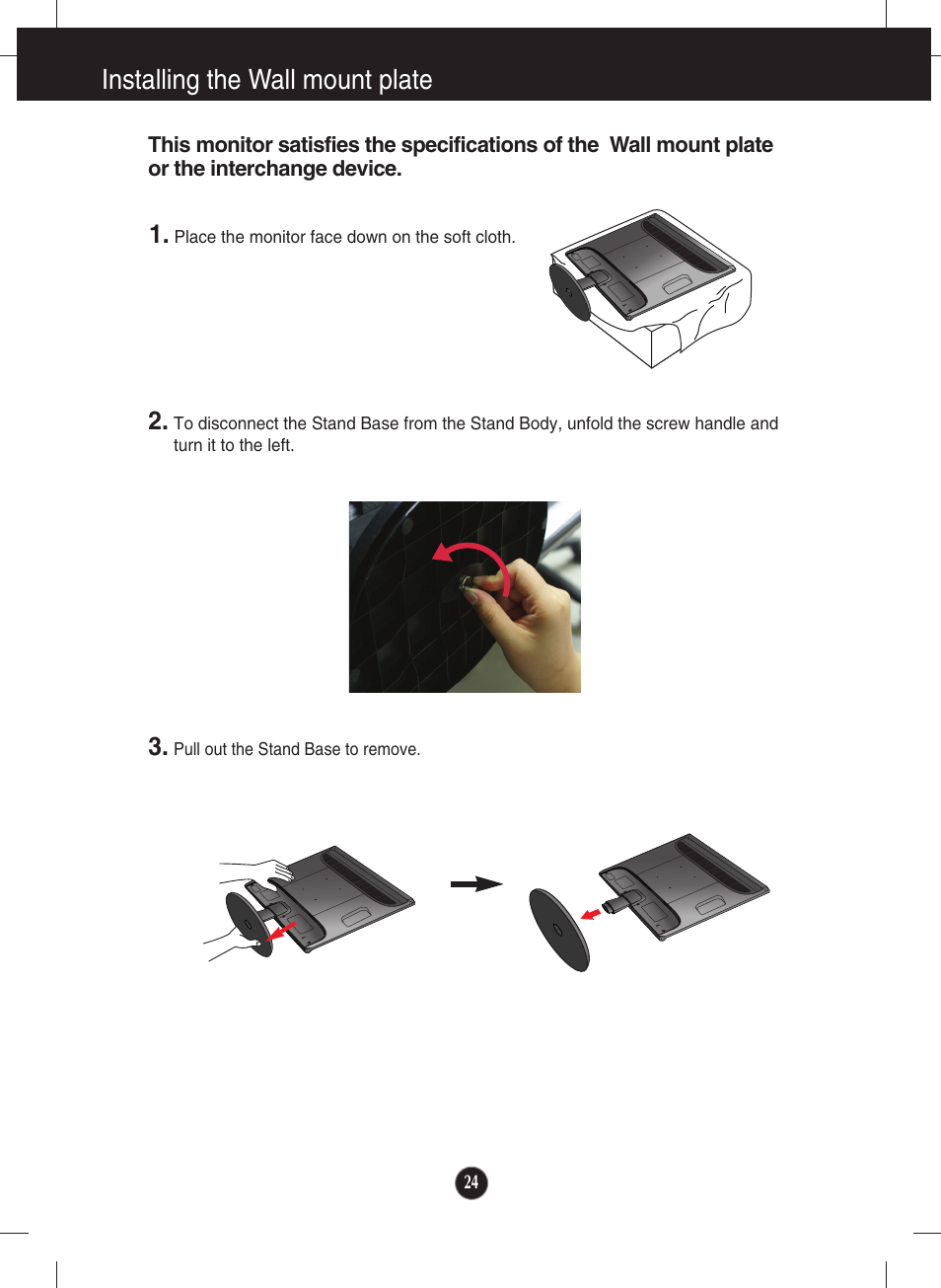 Installing the wall mount plate | LG W2363D-PF User Manual | Page 25 / 27