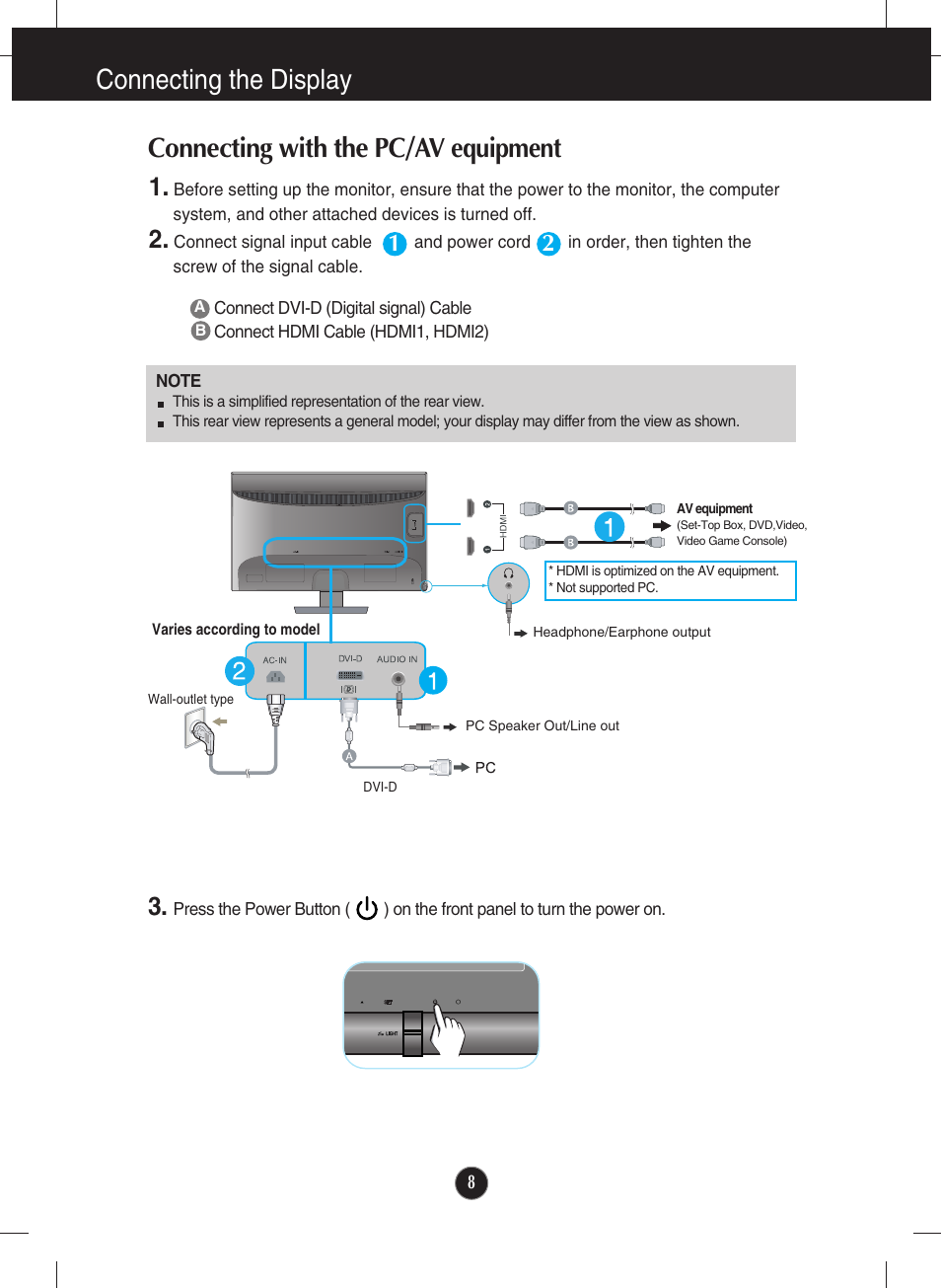 Connecting with the pc/av equipment, Connecting the display | LG W2363D-PF User Manual | Page 9 / 27