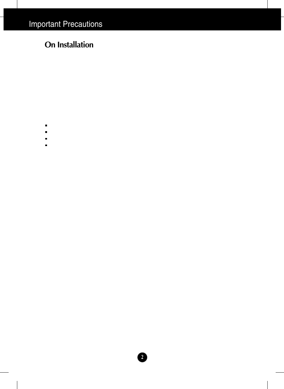 On installation, Important precautions on installation | LG W2286L-PF User Manual | Page 3 / 33