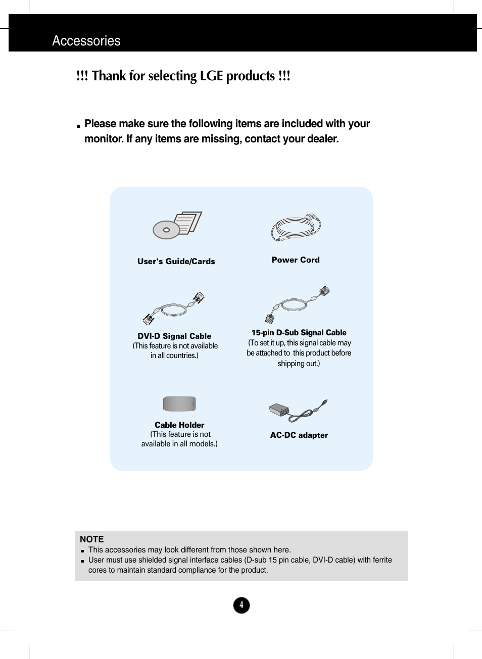 Accessories | LG W2286L-PF User Manual | Page 5 / 33