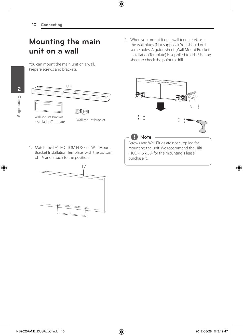 Mounting the main unit on a wall | LG NB2022A User Manual | Page 10 / 18