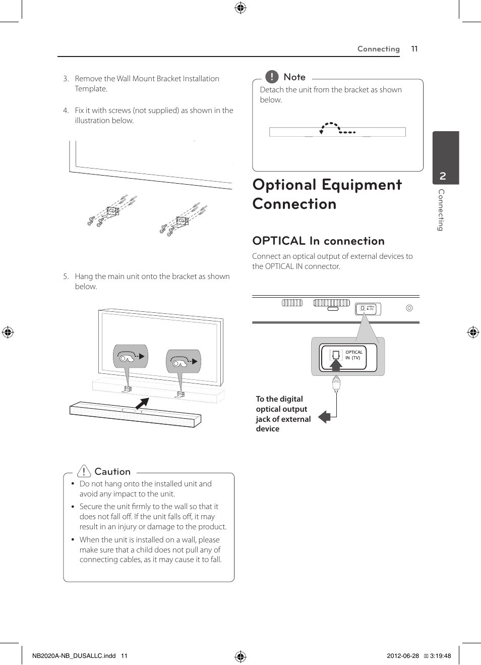 Optional equipment connection, Optical in connection | LG NB2022A User Manual | Page 11 / 18