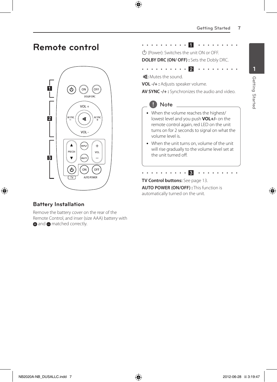 Remote control | LG NB2022A User Manual | Page 7 / 18