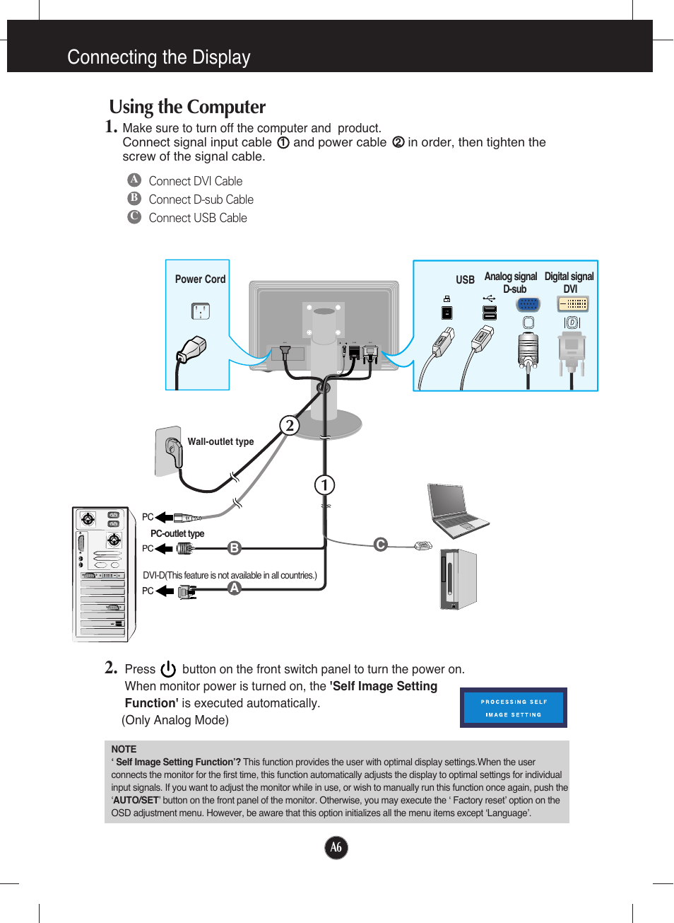 Using the computer, Connecting the display | LG L226WU-PF User Manual | Page 7 / 28