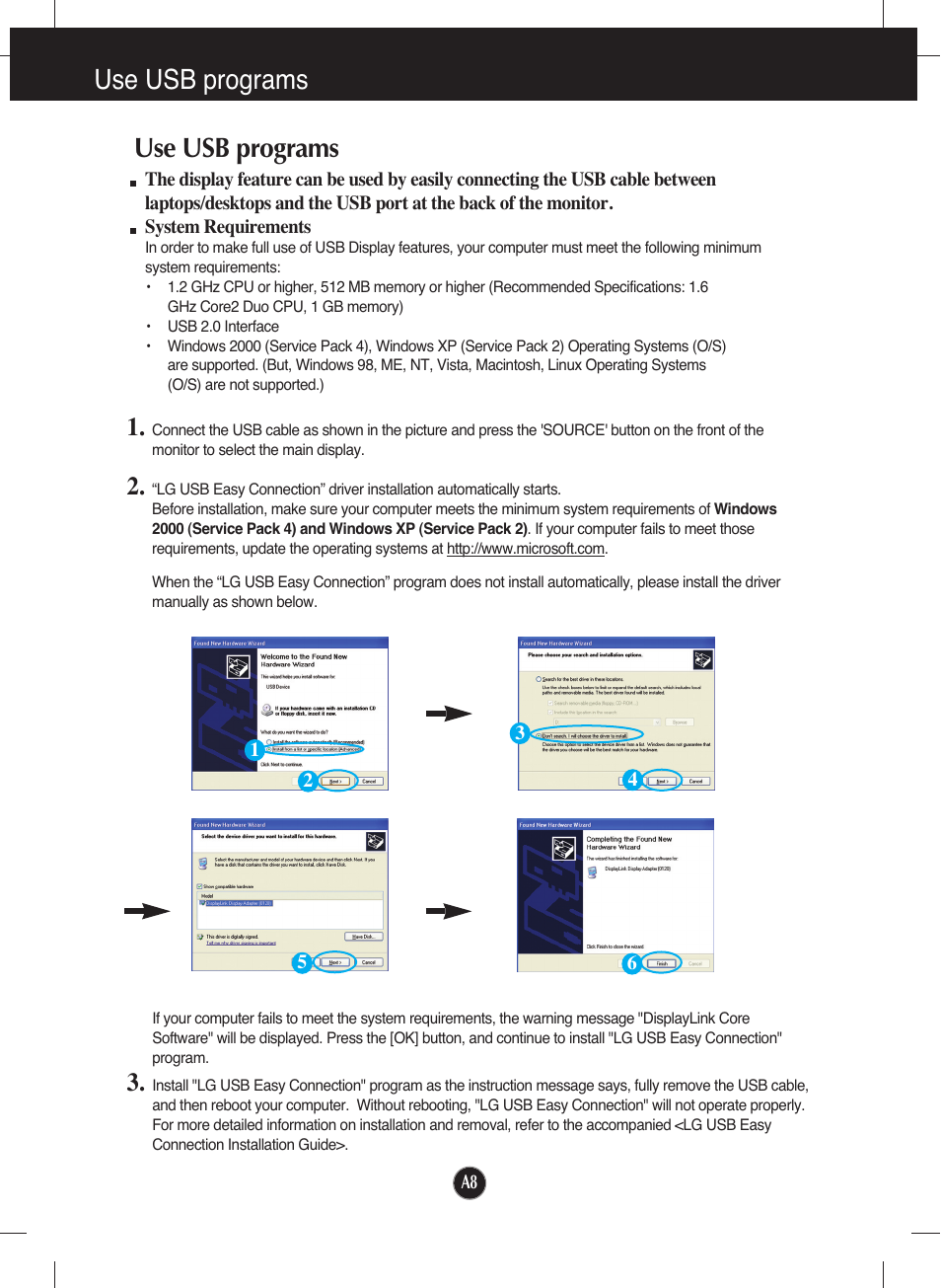 Use usb programs | LG L226WU-PF User Manual | Page 9 / 28