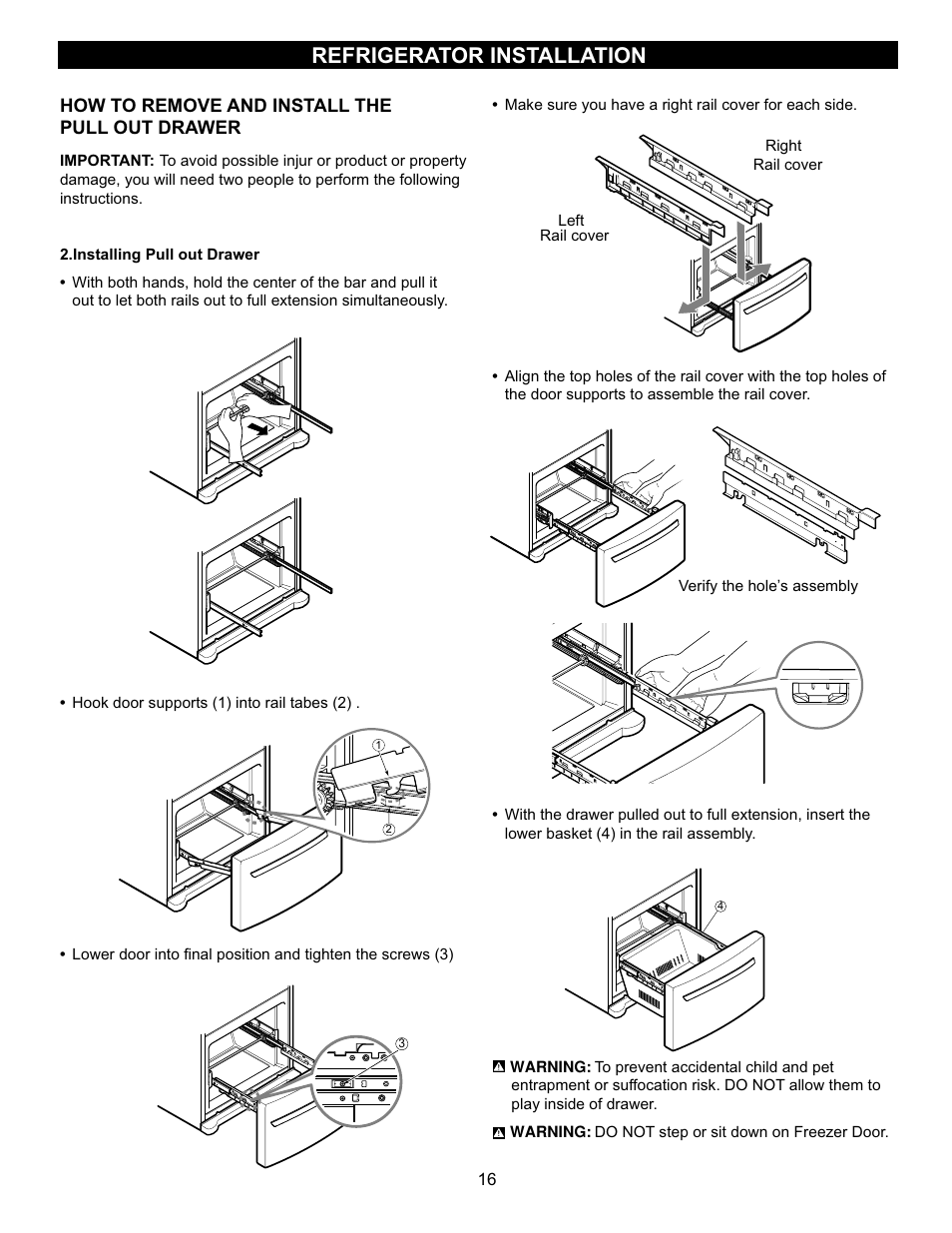 Refrigerator installation | LG LRBN20512SW User Manual | Page 16 / 38