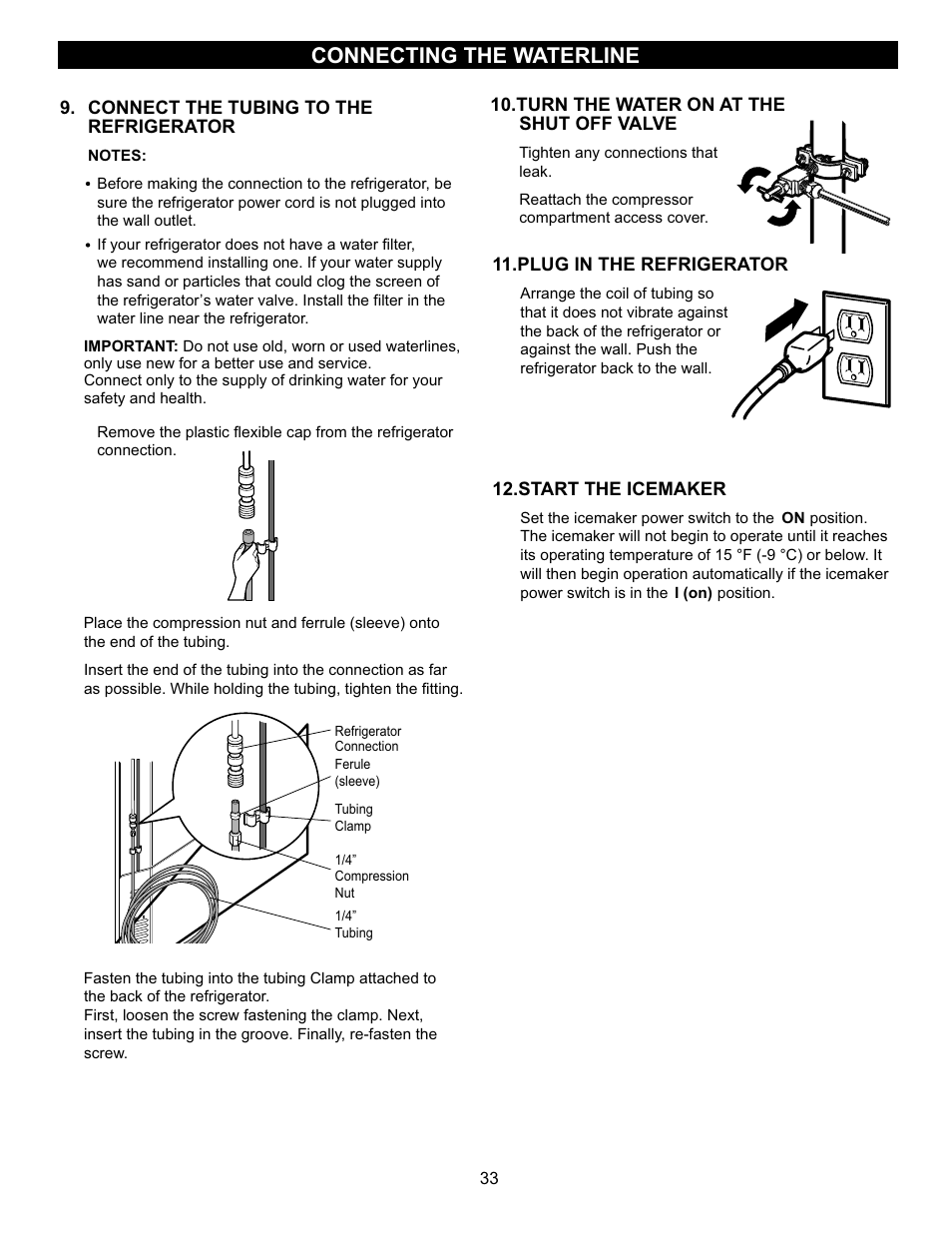 Connecting the waterline | LG LRBN20512SW User Manual | Page 33 / 38