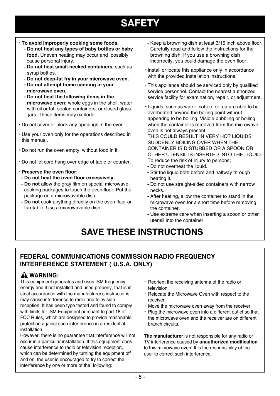 Safety, Save these instructions | LG MV1304W User Manual | Page 5 / 27