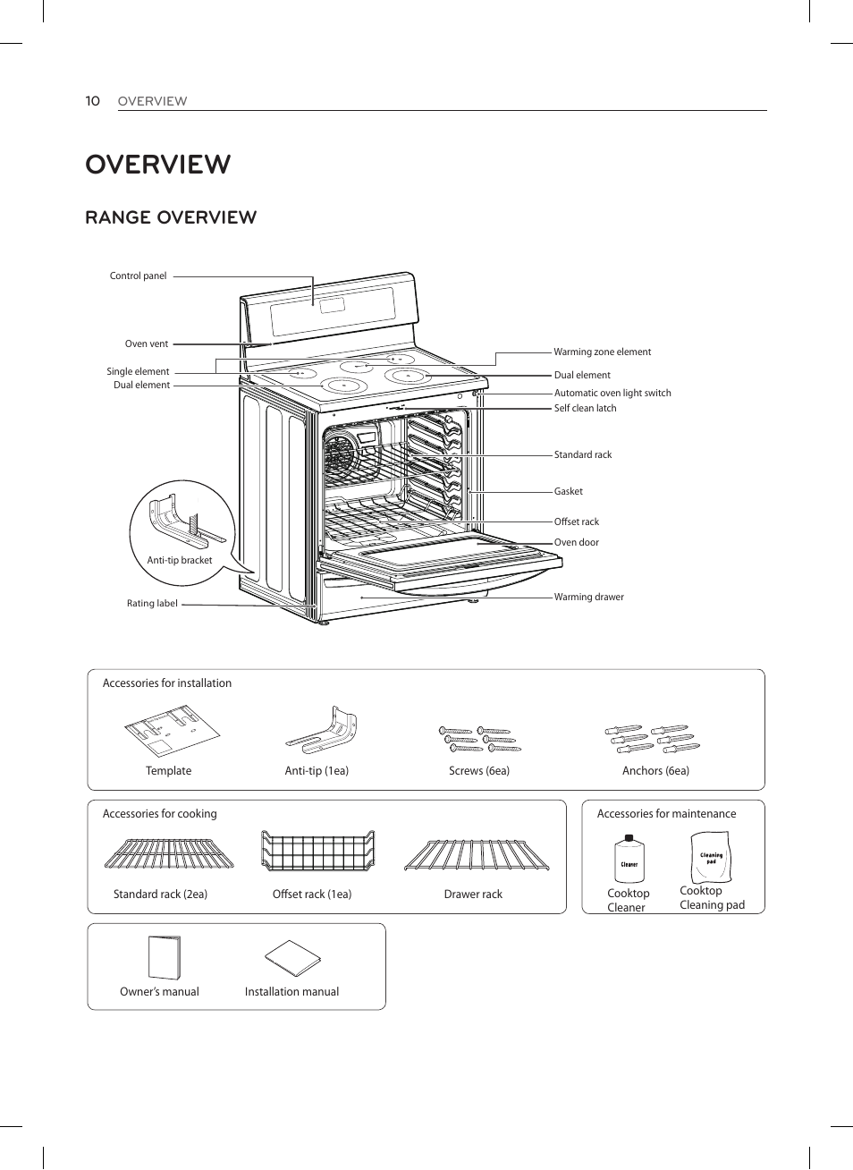 Overview, Range overview | LG LRE3025ST User Manual | Page 10 / 88