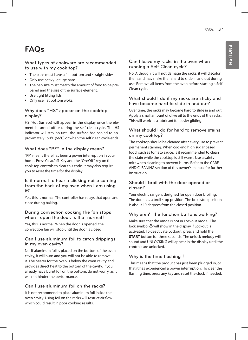 Faqs | LG LRE3025ST User Manual | Page 37 / 88