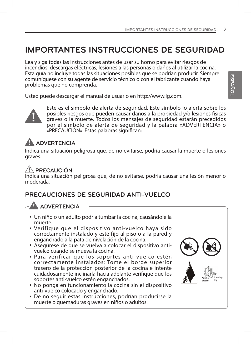 Importantes instrucciones de seguridad | LG LRE3025ST User Manual | Page 45 / 88