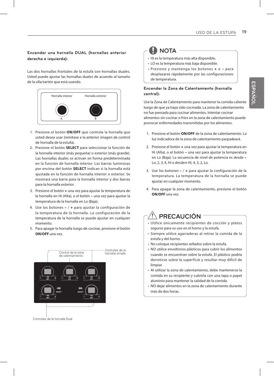 Precaución, Nota, Esp añol | LG LRE3025ST User Manual | Page 61 / 88