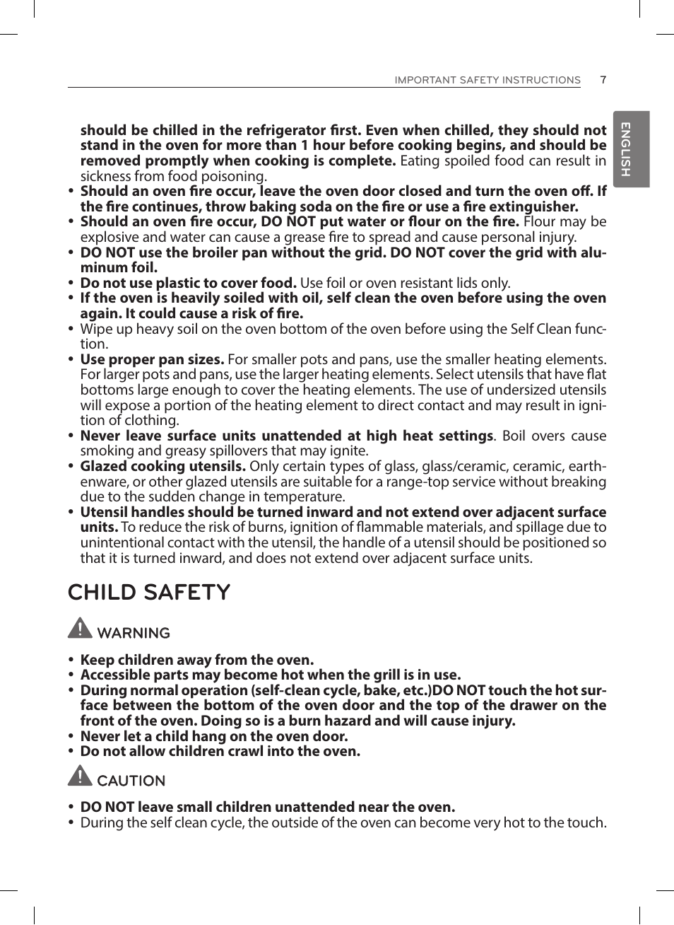 Child safety | LG LRE3025ST User Manual | Page 7 / 88