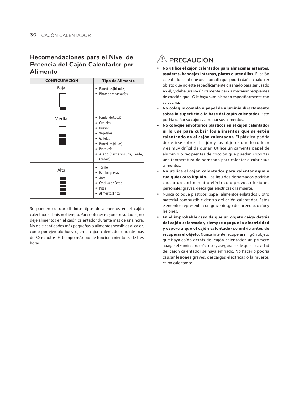 Precaución | LG LRE3025ST User Manual | Page 72 / 88