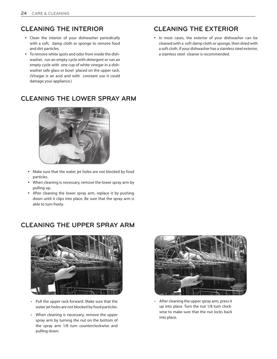 Cleaning the interior, Cleaning the exterior | LG LDF8874ST User Manual | Page 24 / 100