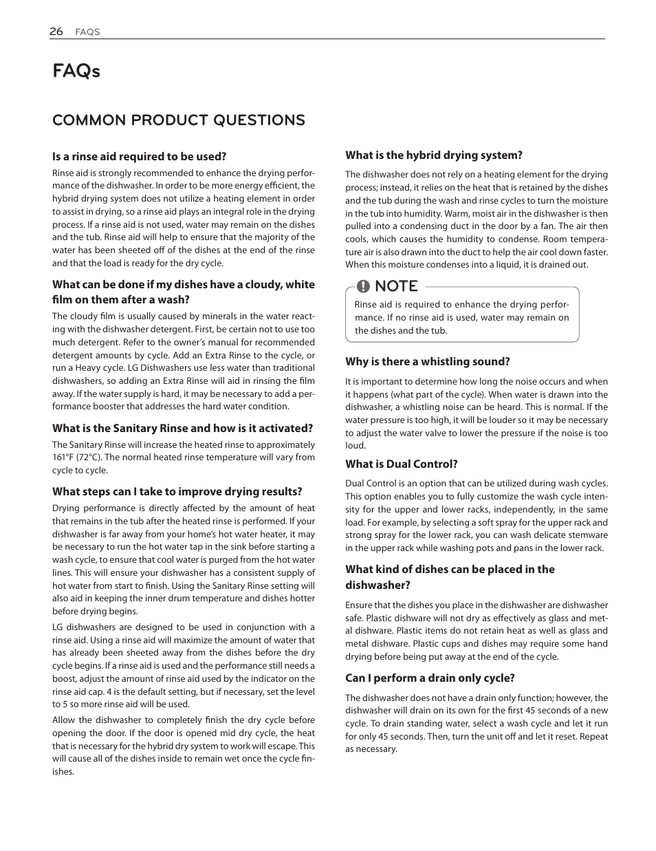 Faqs, Common product questions | LG LDF8874ST User Manual | Page 26 / 100