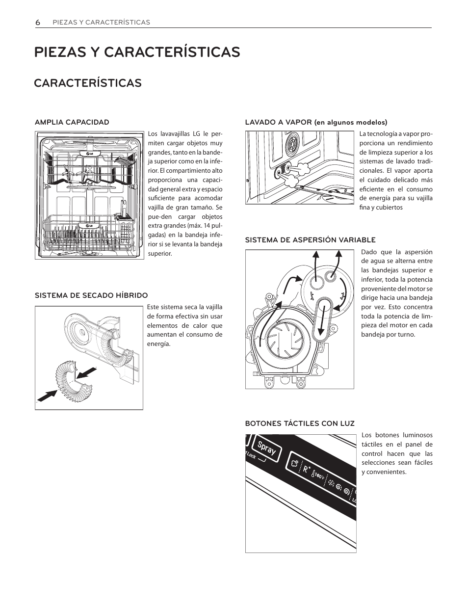 Piezas y características, Características | LG LDF8874ST User Manual | Page 38 / 100