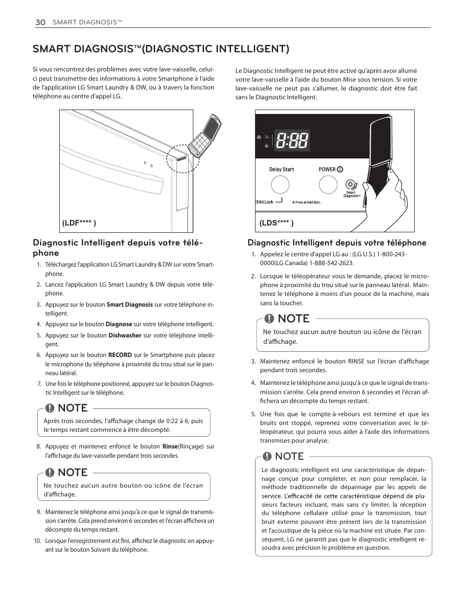 Smart diagnosis™(diagnostic intelligent), Diagnostic intelligent depuis votre téléphone, Diagnostic intelligent depuis votre télé- phone | LG LDF8874ST User Manual | Page 94 / 100