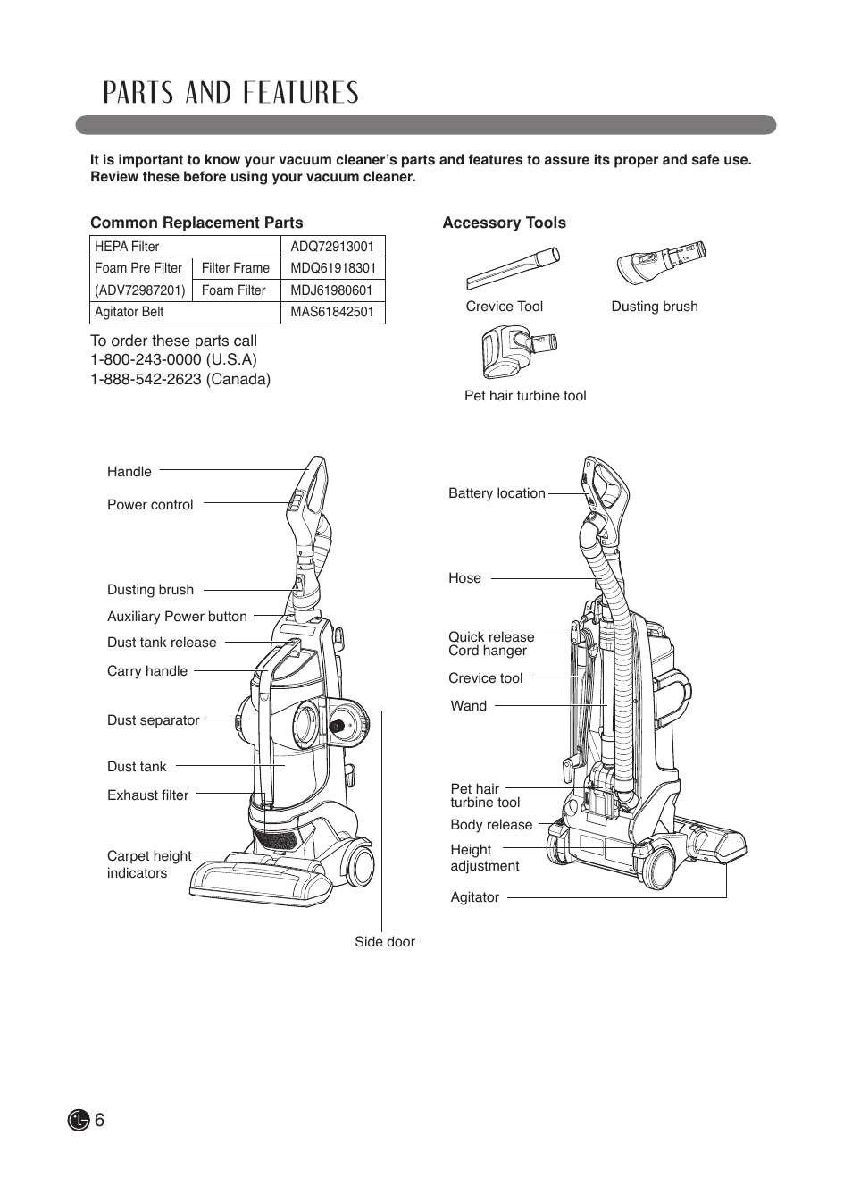 Parts and features | LG LuV300B User Manual | Page 7 / 69