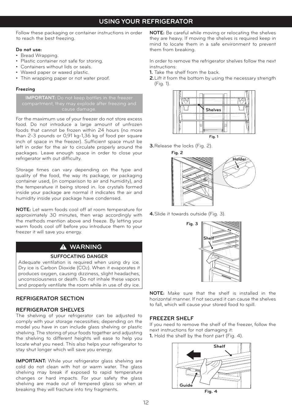 Using your refrigerator, Warning | LG LTN16385PL User Manual | Page 13 / 35