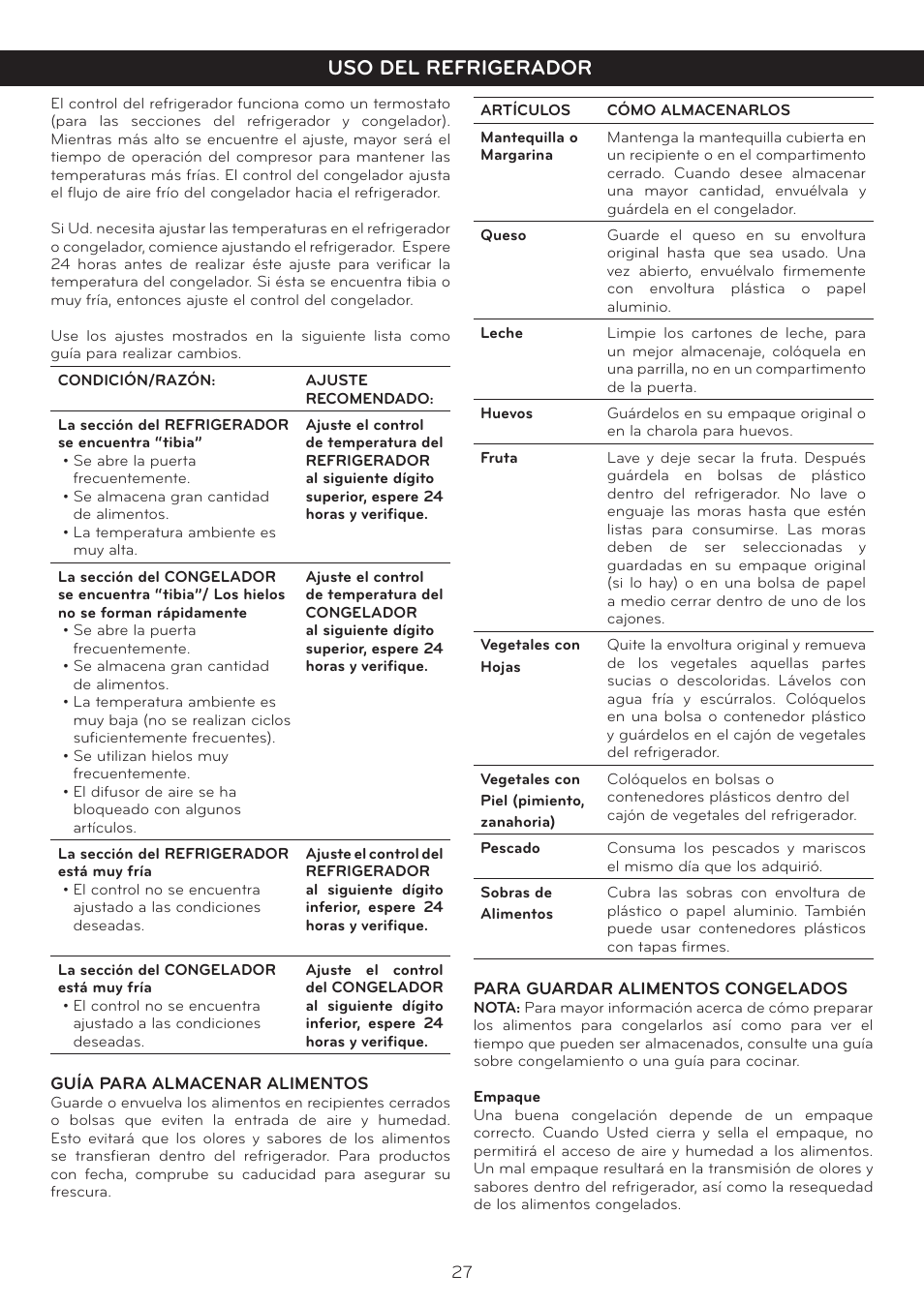 Uso del refrigerador | LG LTN16385PL User Manual | Page 28 / 35